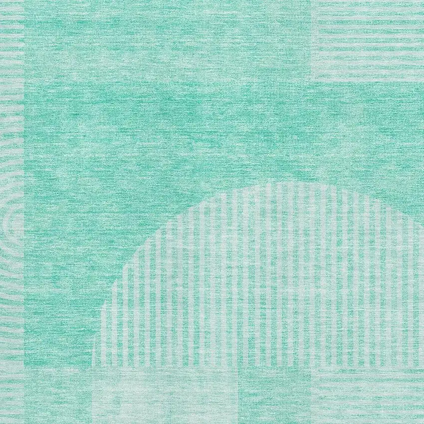 Teal And Ivory Geometric Washable Area Rug With UV Protection Photo 2