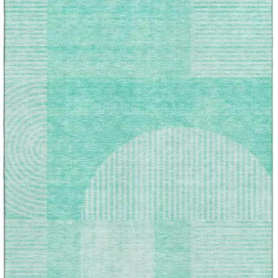 Teal And Ivory Geometric Washable Area Rug With UV Protection Photo 3
