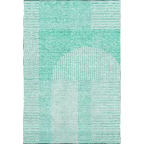 Teal And Ivory Geometric Washable Area Rug With UV Protection Photo 1