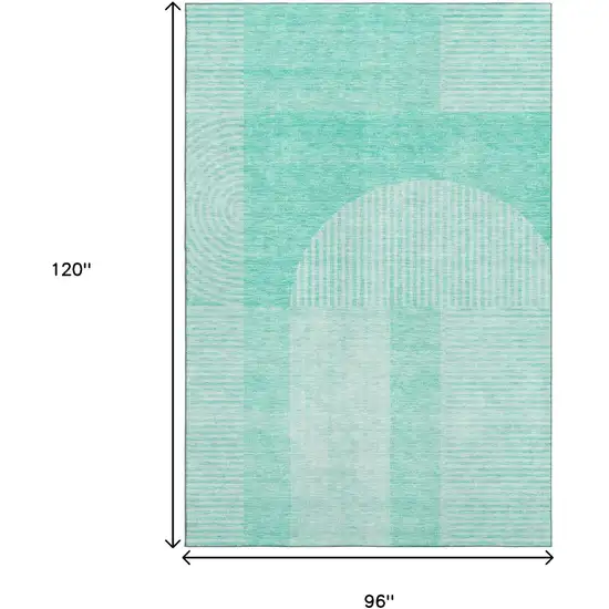Teal And Ivory Geometric Washable Area Rug With UV Protection Photo 3