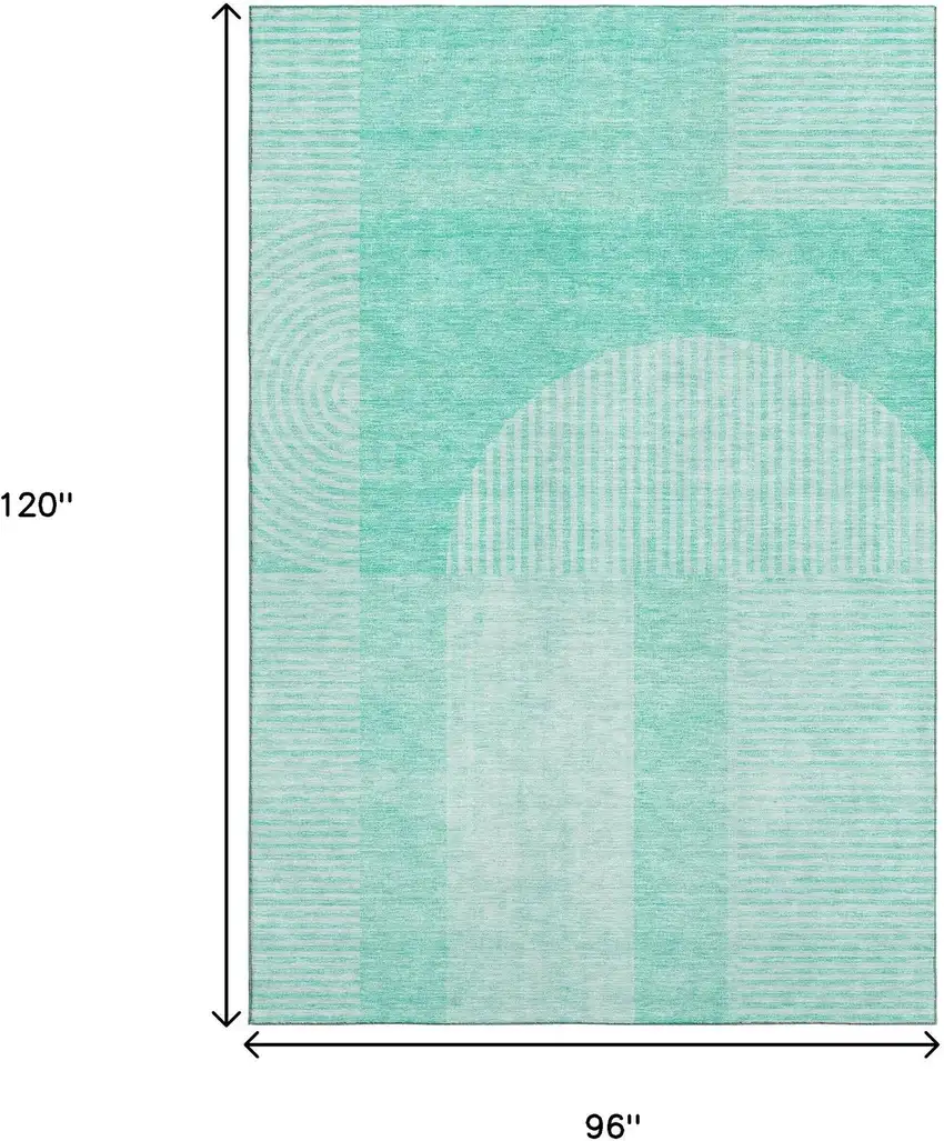 Teal And Ivory Geometric Washable Area Rug With UV Protection Photo 3