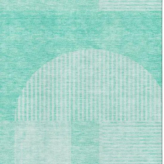 Teal And Ivory Geometric Washable Area Rug With UV Protection Photo 2