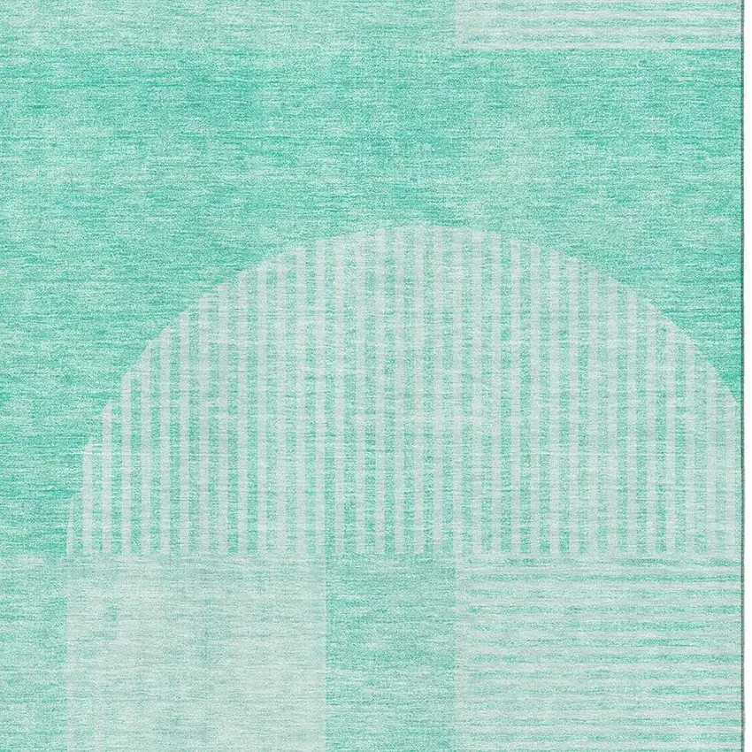 Teal And Ivory Geometric Washable Area Rug With UV Protection Photo 2