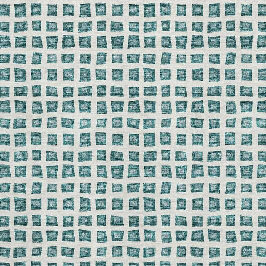 Teal And Ivory Geometric Washable Area Rug With UV Protection Photo 3