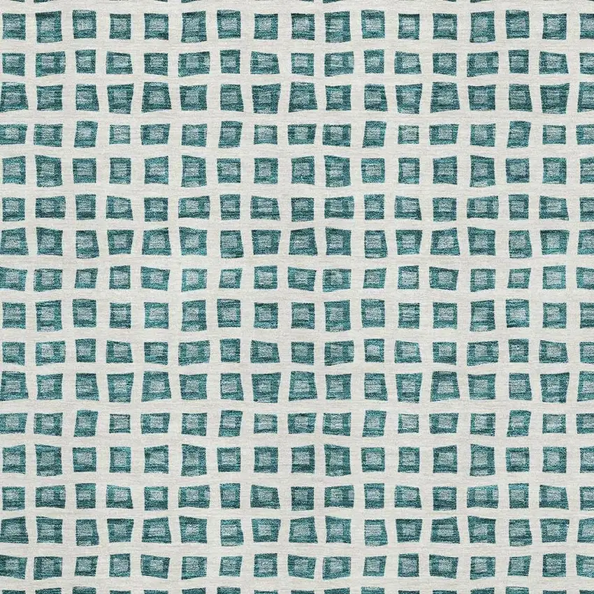 Teal And Ivory Geometric Washable Area Rug With UV Protection Photo 3