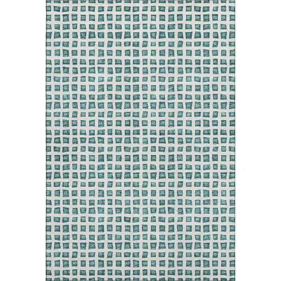 Teal And Ivory Geometric Washable Area Rug With UV Protection Photo 1