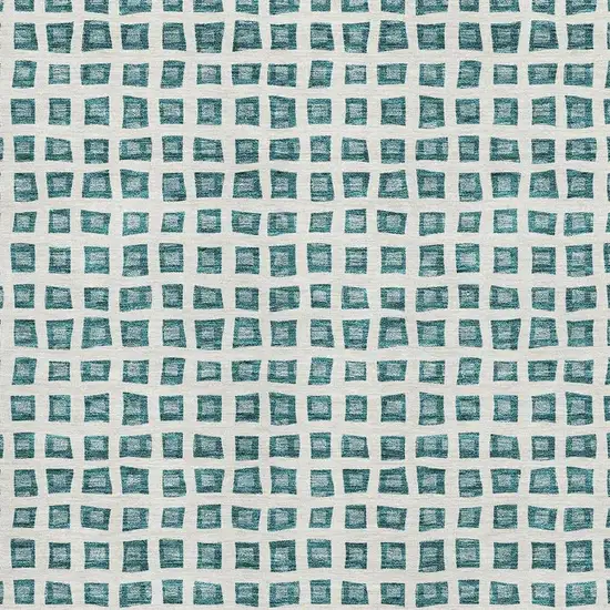 Teal And Ivory Geometric Washable Area Rug With UV Protection Photo 3