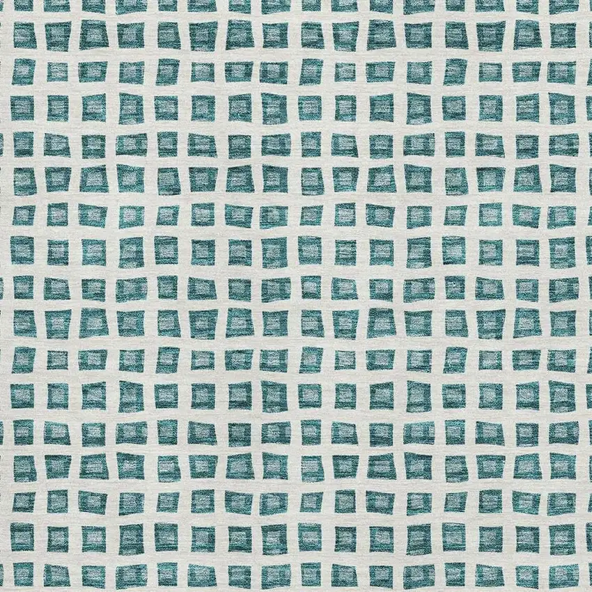 Teal And Ivory Geometric Washable Area Rug With UV Protection Photo 3