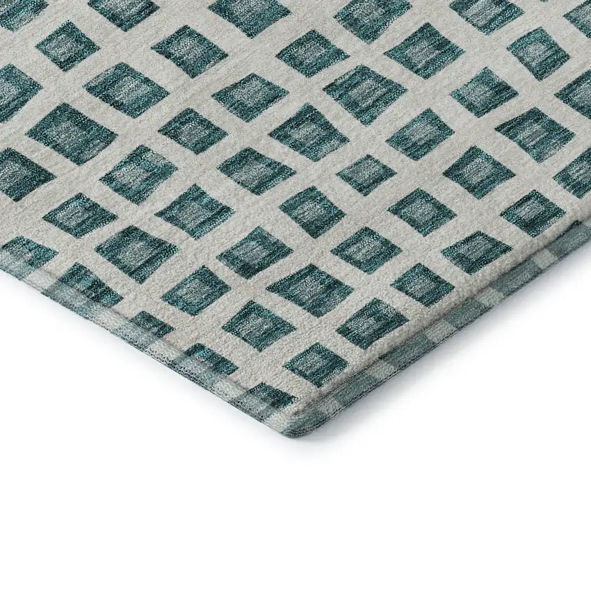 Teal And Ivory Geometric Washable Area Rug With UV Protection Photo 8