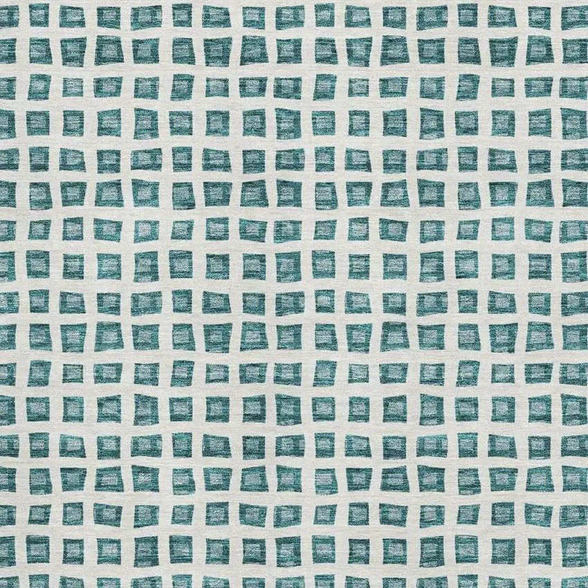 Teal And Ivory Geometric Washable Area Rug With UV Protection Photo 3