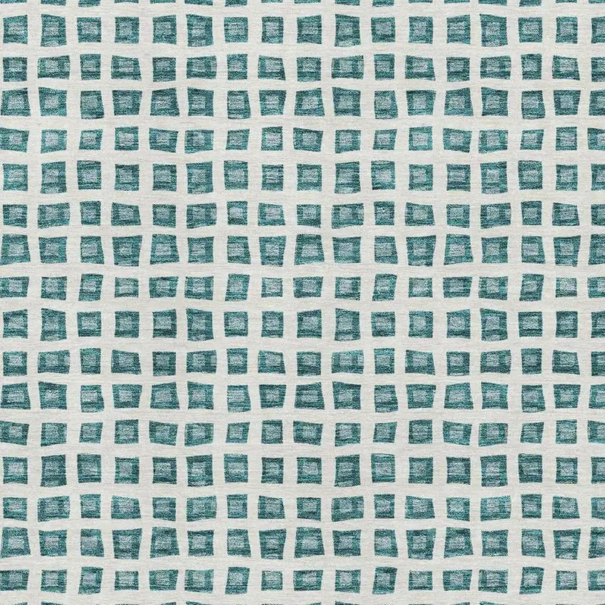 Teal And Ivory Geometric Washable Area Rug With UV Protection Photo 3