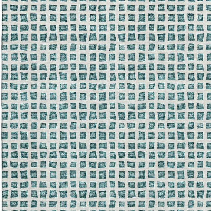 Teal And Ivory Geometric Washable Area Rug With UV Protection Photo 4