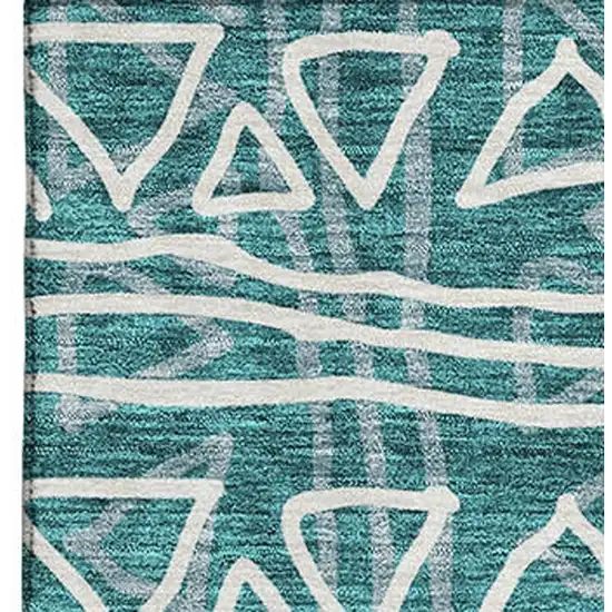 Teal And Ivory Geometric Washable Area Rug With UV Protection Photo 3