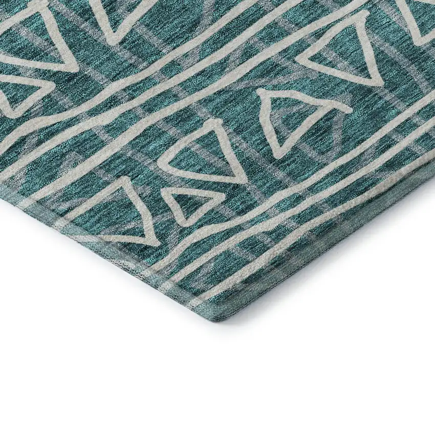 Teal And Ivory Geometric Washable Area Rug With UV Protection Photo 8