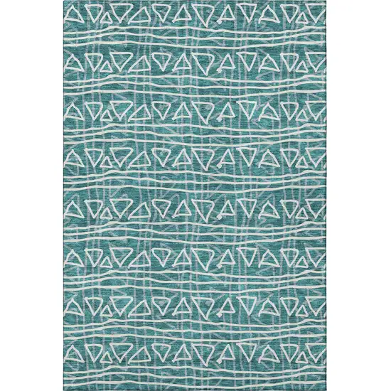 Teal And Ivory Geometric Washable Area Rug With UV Protection Photo 4