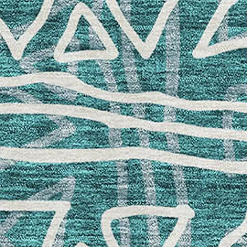 Teal And Ivory Geometric Washable Area Rug With UV Protection Photo 3
