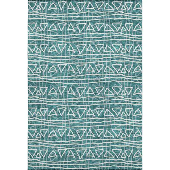 Teal And Ivory Geometric Washable Area Rug With UV Protection Photo 1