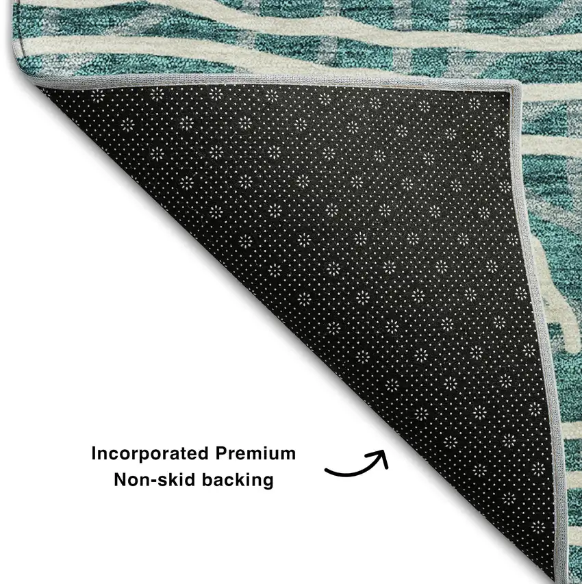 Teal And Ivory Geometric Washable Area Rug With UV Protection Photo 7