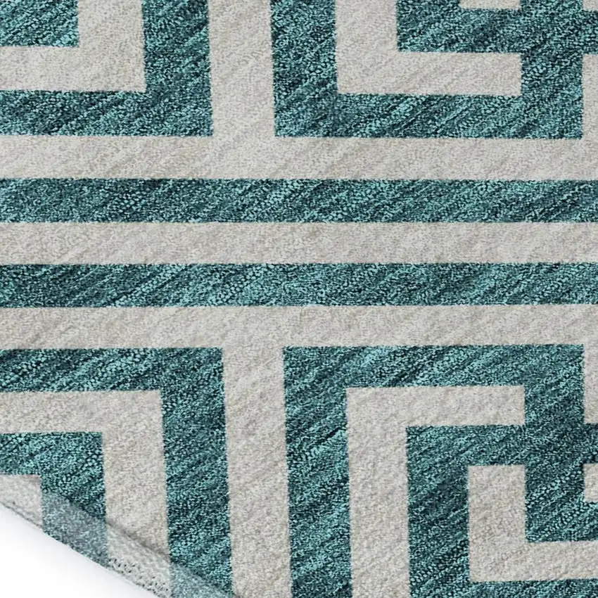 Teal And Ivory Geometric Washable Area Rug With UV Protection Photo 3
