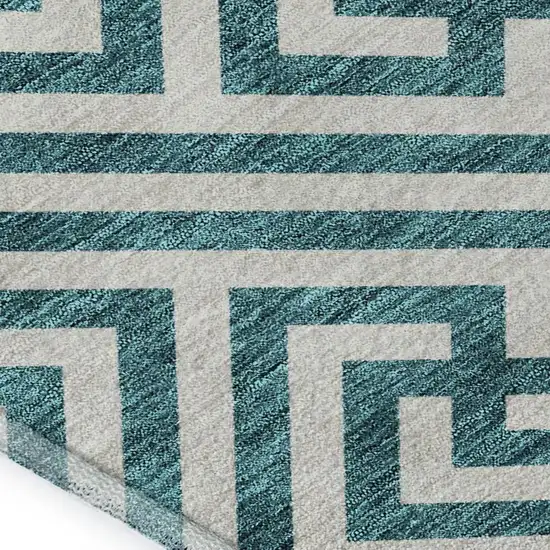 Teal And Ivory Geometric Washable Area Rug With UV Protection Photo 3