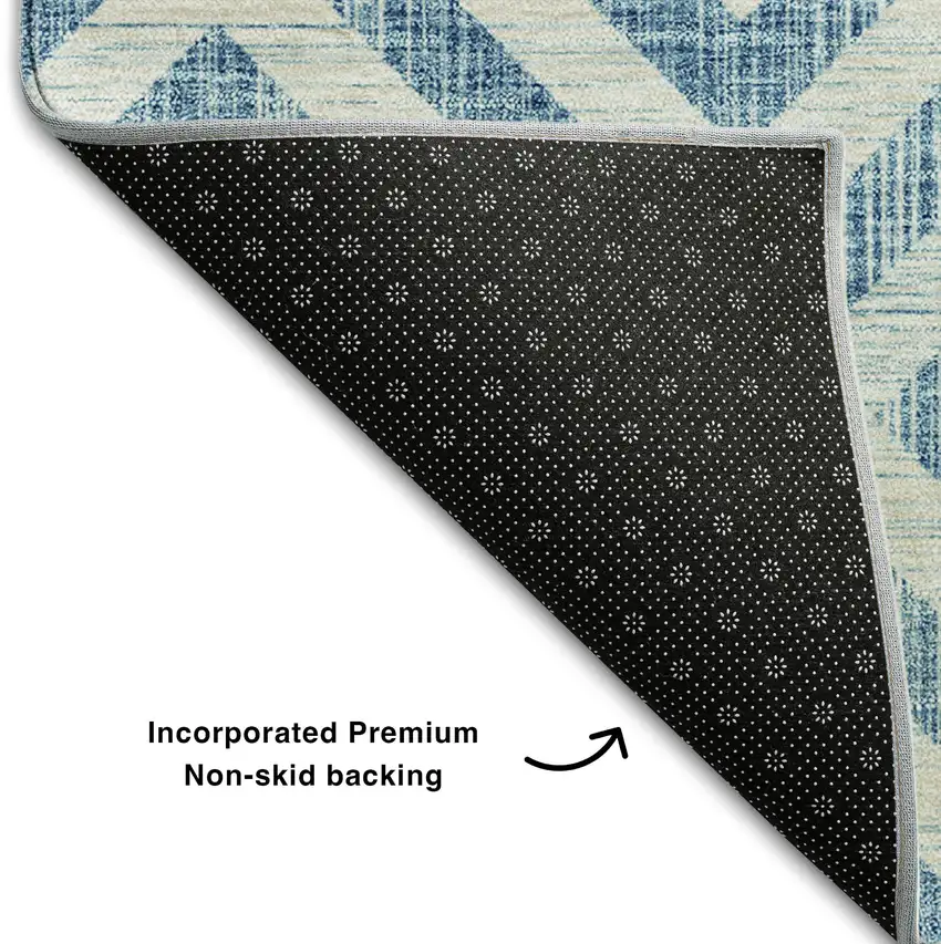 Teal And Ivory Geometric Washable Area Rug With UV Protection Photo 7