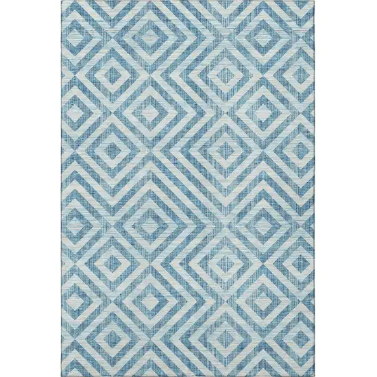 Teal And Ivory Geometric Washable Area Rug With UV Protection Photo 4