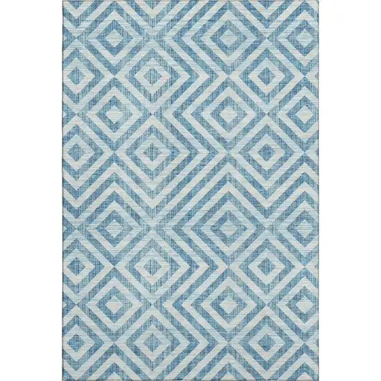 Teal And Ivory Geometric Washable Area Rug With UV Protection Photo 1