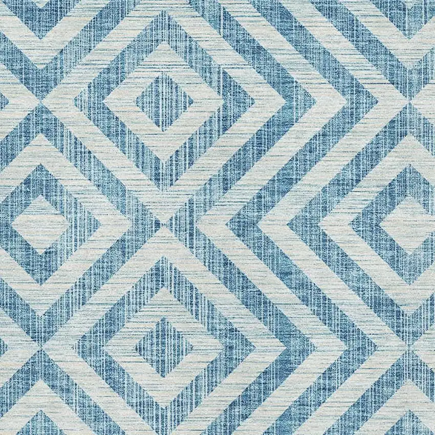 Teal And Ivory Geometric Washable Area Rug With UV Protection Photo 3