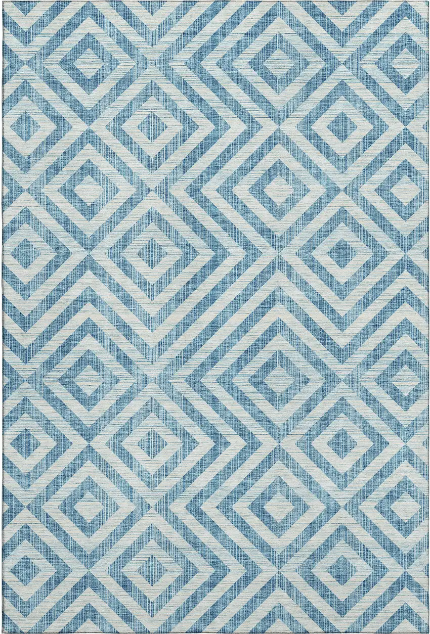 Teal And Ivory Geometric Washable Area Rug With UV Protection Photo 1