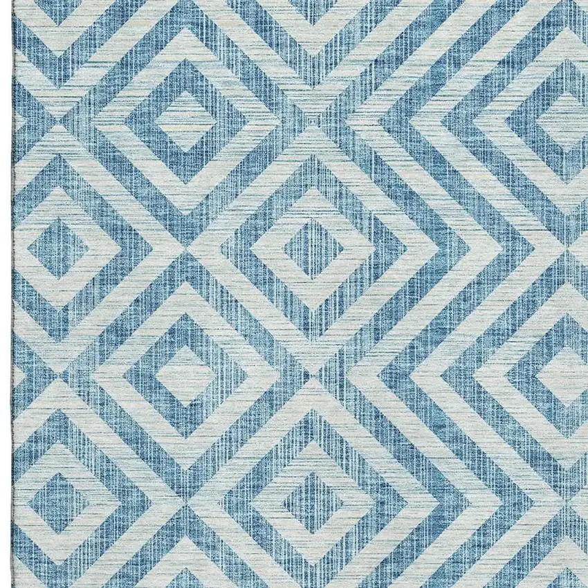 Teal And Ivory Geometric Washable Area Rug With UV Protection Photo 3