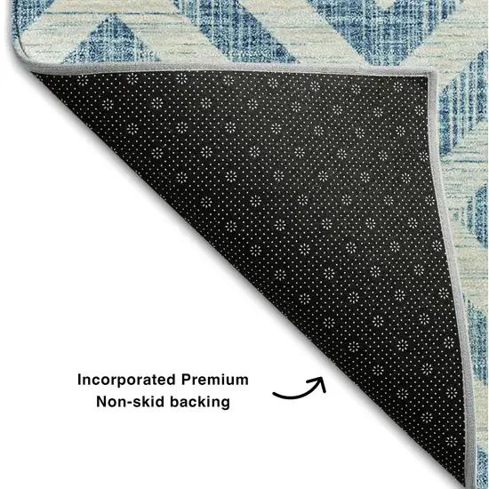 Teal And Ivory Geometric Washable Area Rug With UV Protection Photo 7