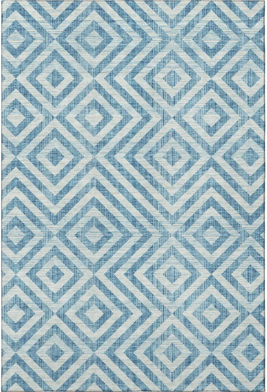 Teal And Ivory Geometric Washable Area Rug With UV Protection Photo 4