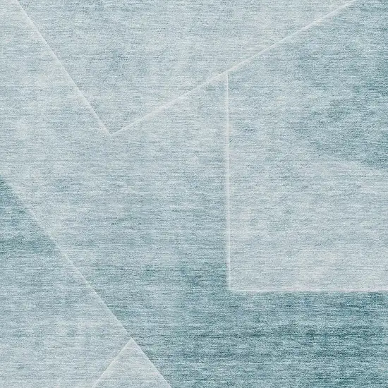 Teal And Ivory Geometric Washable Area Rug With UV Protection Photo 3