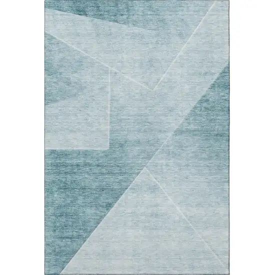 Teal And Ivory Geometric Washable Area Rug With UV Protection Photo 3