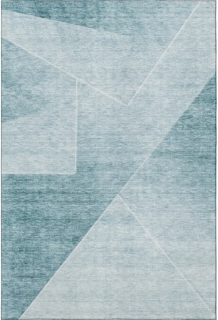Teal And Ivory Geometric Washable Area Rug With UV Protection Photo 3