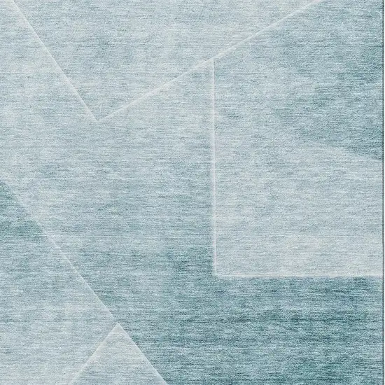 Teal And Ivory Geometric Washable Area Rug With UV Protection Photo 3