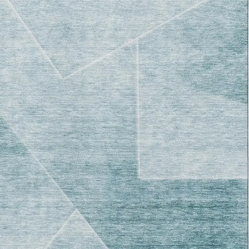 Teal And Ivory Geometric Washable Area Rug With UV Protection Photo 3