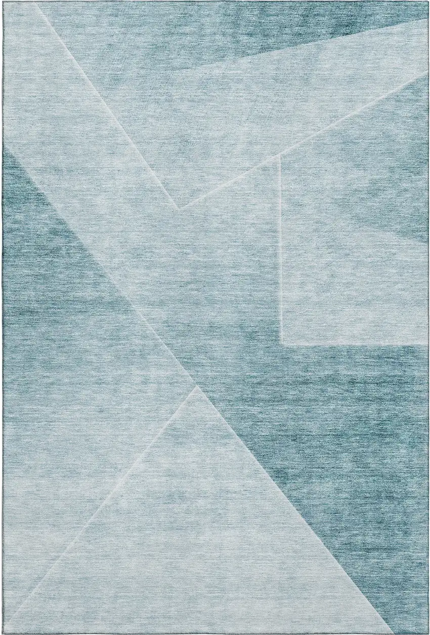 Teal And Ivory Geometric Washable Area Rug With UV Protection Photo 1
