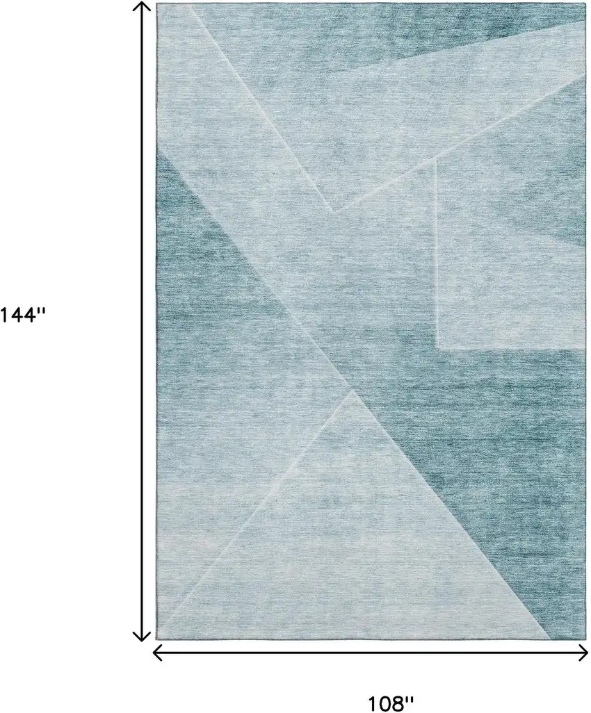 Teal And Ivory Geometric Washable Area Rug With UV Protection Photo 3