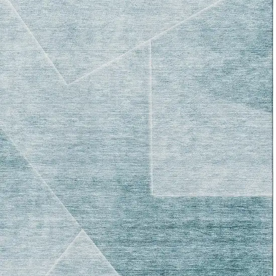Teal And Ivory Geometric Washable Area Rug With UV Protection Photo 3