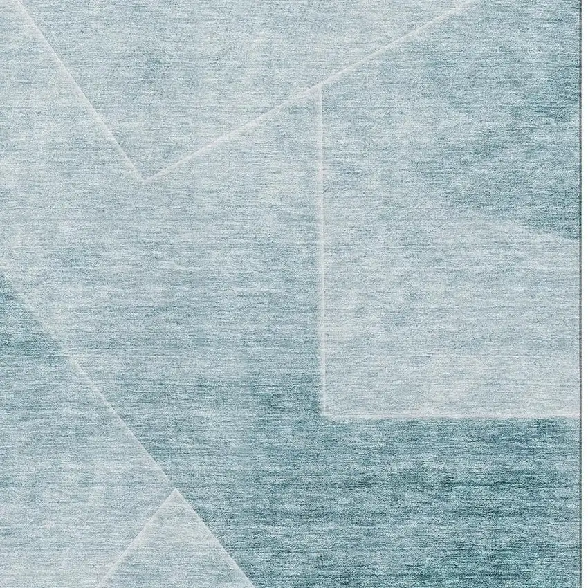 Teal And Ivory Geometric Washable Area Rug With UV Protection Photo 3