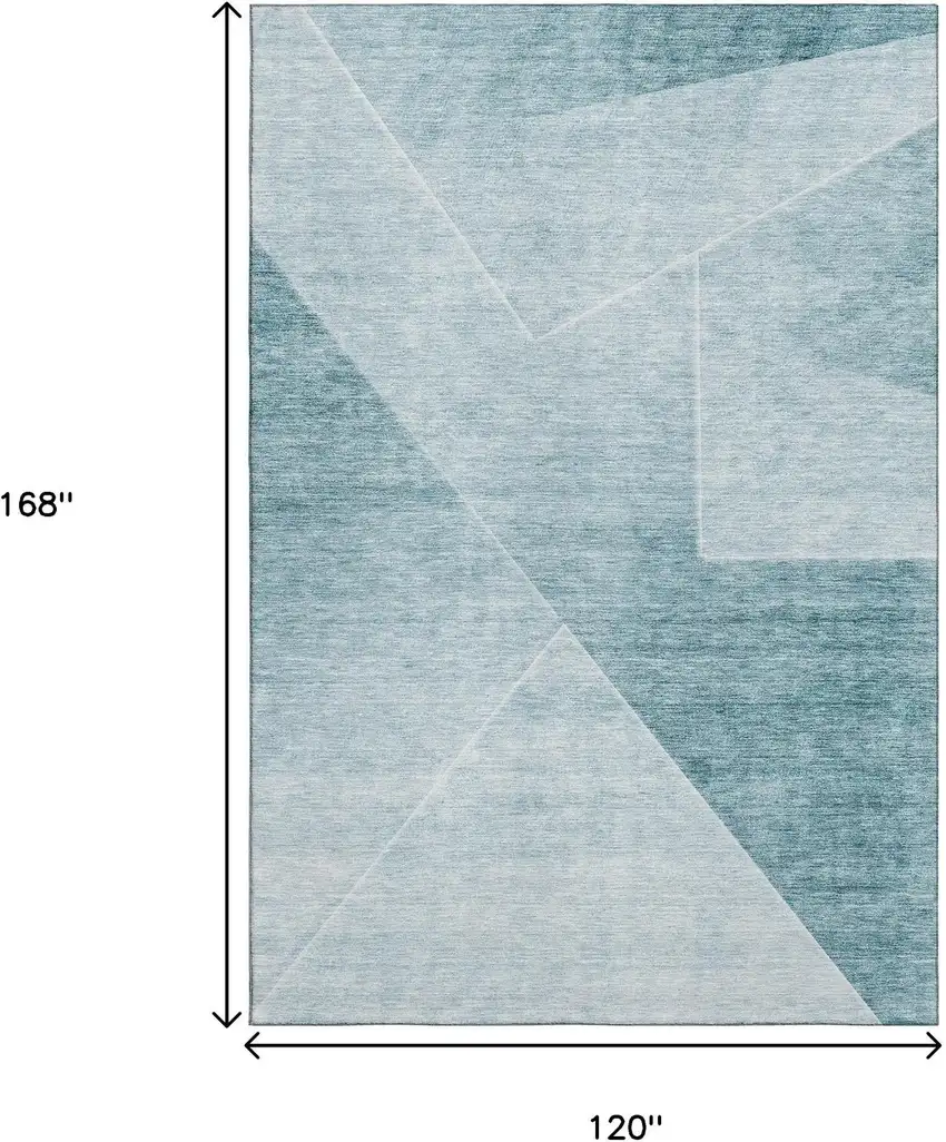 Teal And Ivory Geometric Washable Area Rug With UV Protection Photo 3