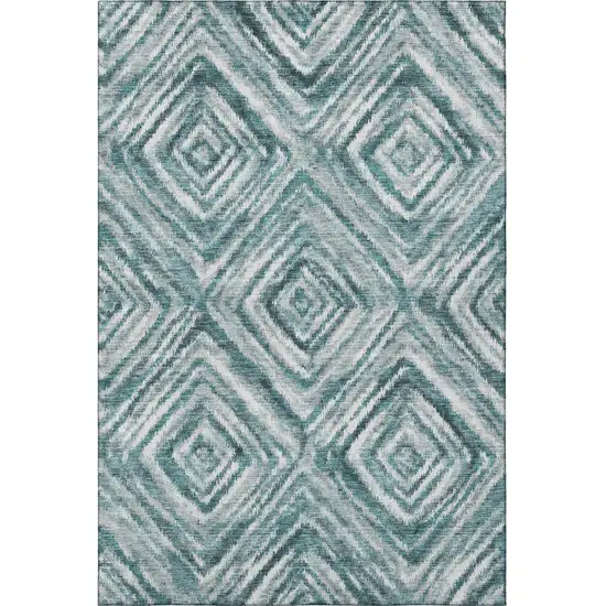 Teal And Ivory Geometric Washable Area Rug With UV Protection Photo 4