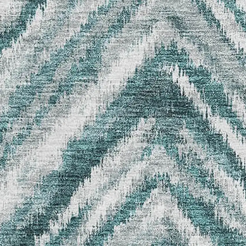 Teal And Ivory Geometric Washable Area Rug With UV Protection Photo 3