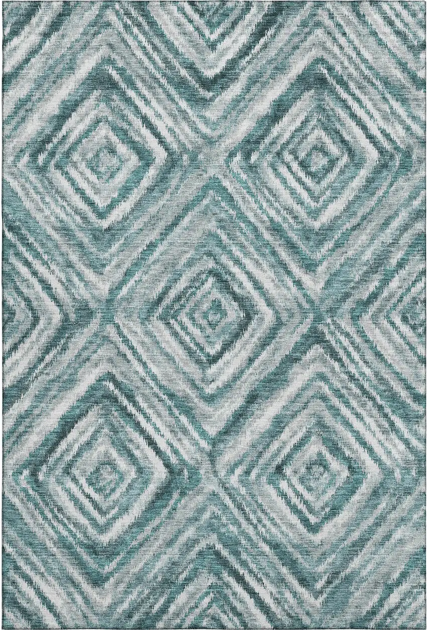 Teal And Ivory Geometric Washable Area Rug With UV Protection Photo 1