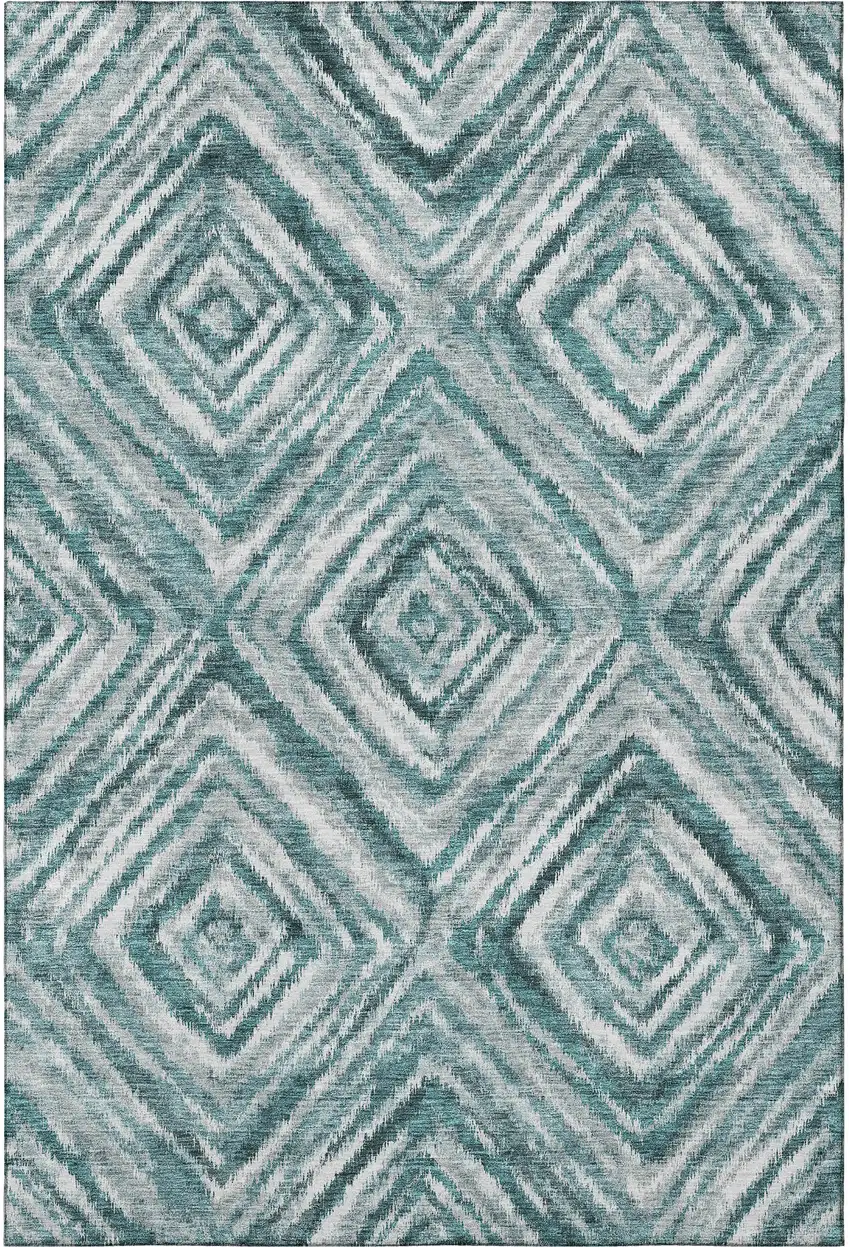 Teal And Ivory Geometric Washable Area Rug With UV Protection Photo 4
