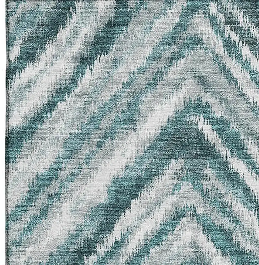 Teal And Ivory Geometric Washable Area Rug With UV Protection Photo 3
