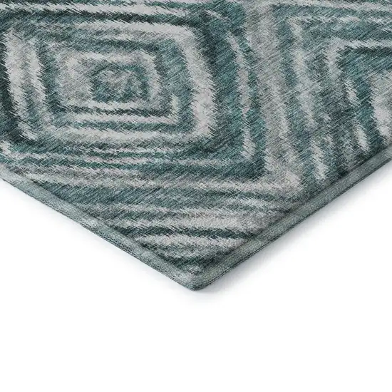Teal And Ivory Geometric Washable Area Rug With UV Protection Photo 8