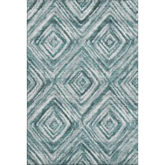 Teal And Ivory Geometric Washable Area Rug With UV Protection Photo 1