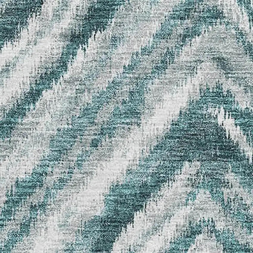 Teal And Ivory Geometric Washable Area Rug With UV Protection Photo 3